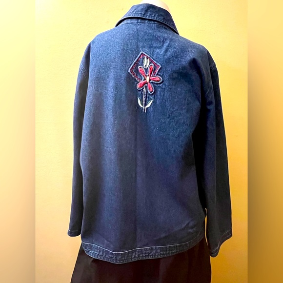 Karen Hart Floral Detailed Denim Jacket w/ Ornate Buttons - Picture 2 of 7